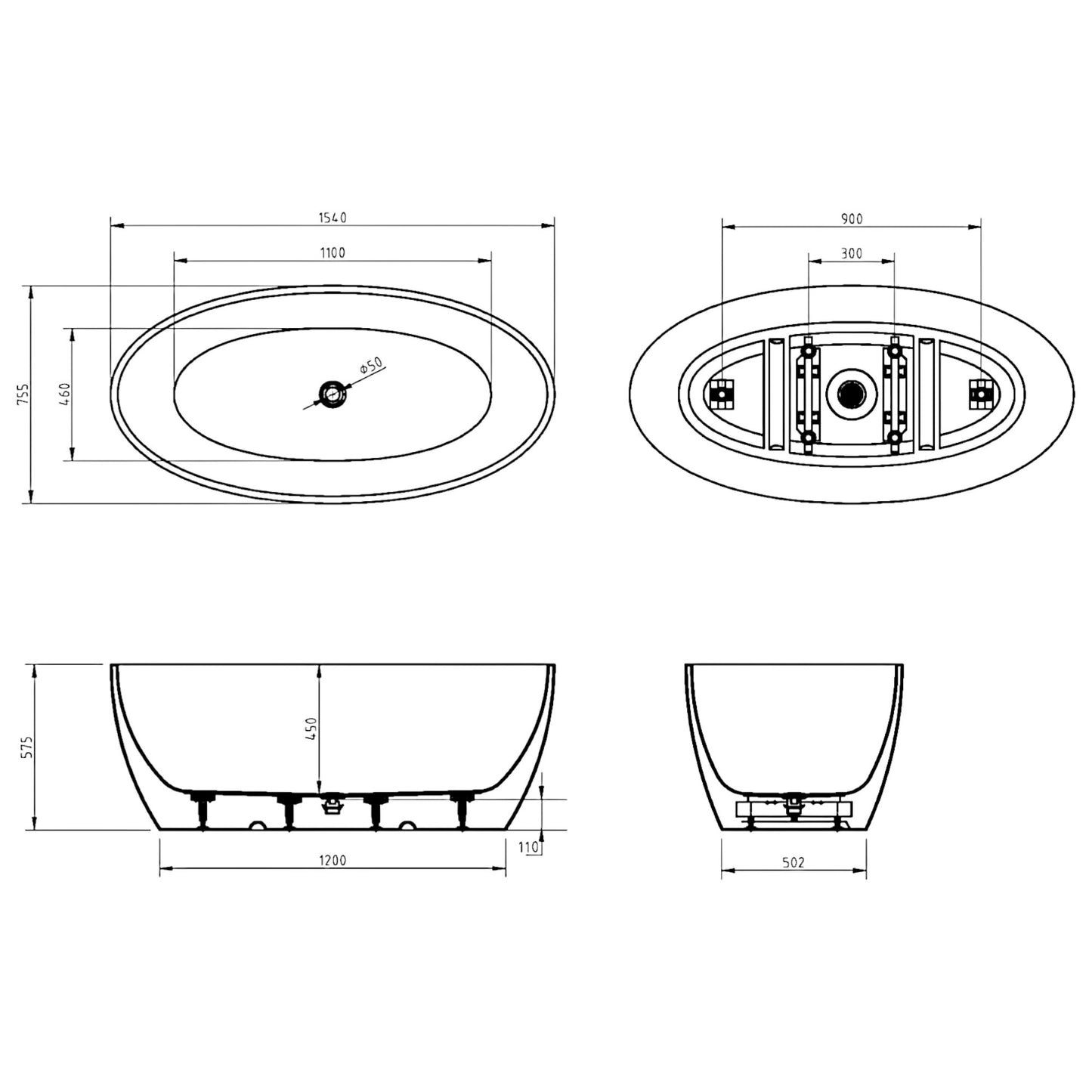 VERSILIA Freestanding Bathtub- 2 Sizes Available