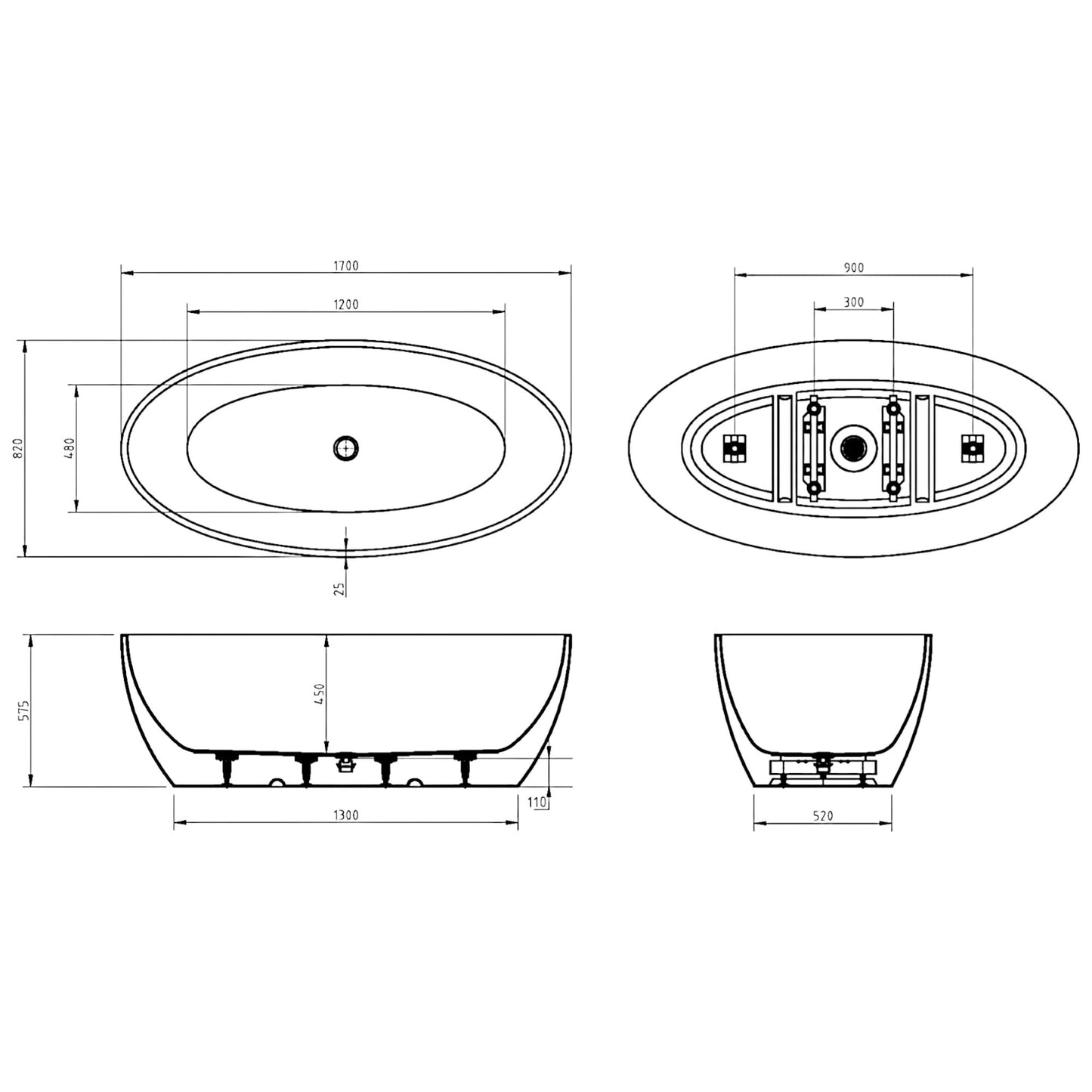 VERSILIA Freestanding Bathtub- 2 Sizes Available